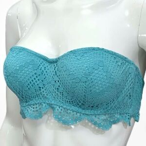 Victoria's Secret Turquoise Mesh Lace Strapless Bralette Bra Women's Size Medium